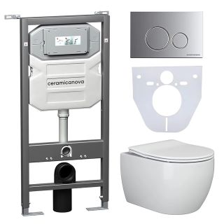 Комплект с инсталляцией Ceramica Nova CN3001_1001M_1000 унитаз Play CN3001 крышка-сиденье с микролифтом и инсталляция Envision CN1001M с кнопкой смыва хром матовой Round